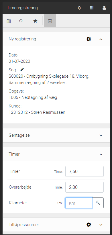 timer i tidsregistering på mobil